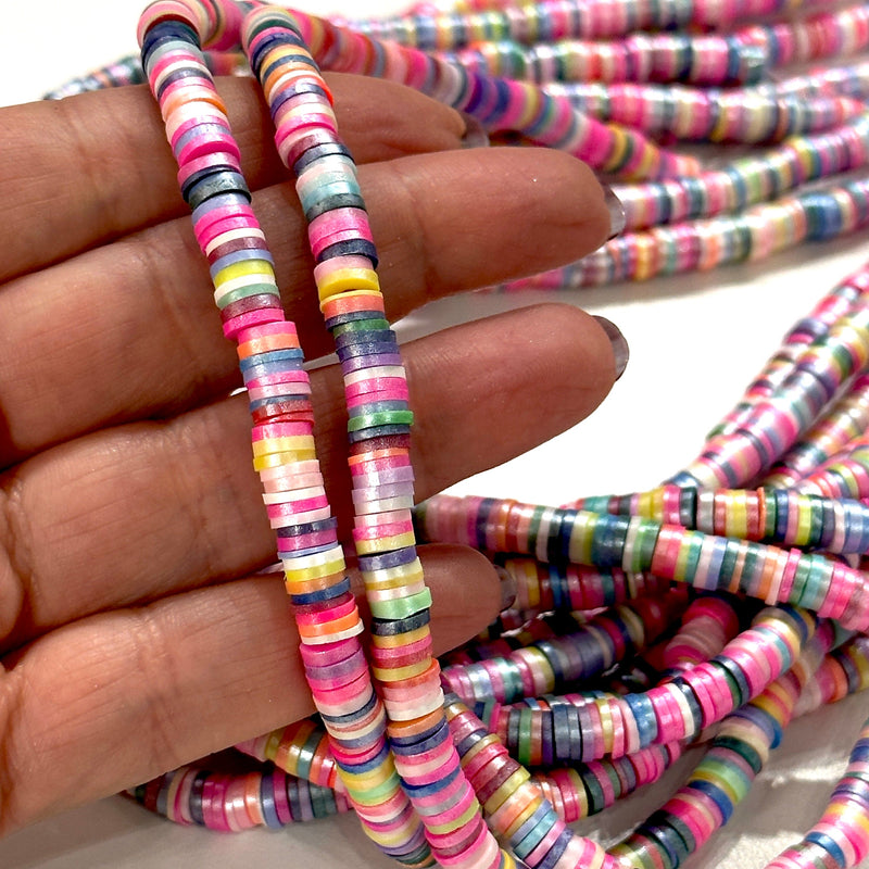 Multicolor Metallic Heishi Beads, Polymer clay 6x1MM Vinyl Beads