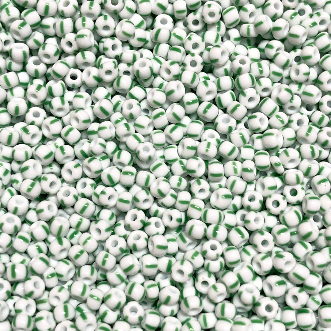 Preciosa Seed Beads 8/0 Rocailles-Round Hole-100 Gr,03850 Green Stripes on Chalkwhite