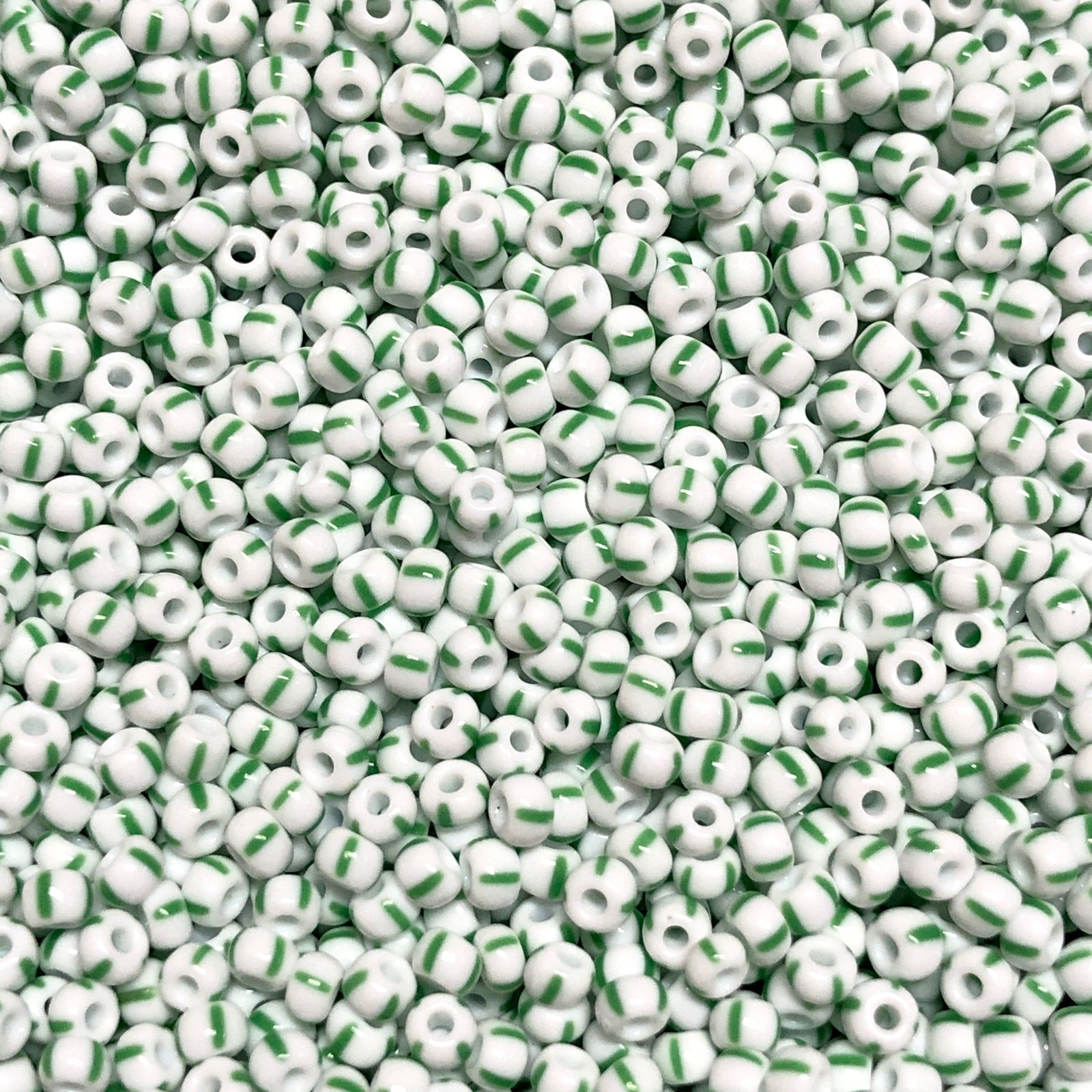 Preciosa Seed Beads 8/0 Rocailles-Round Hole-100 Gr,03850 Green Stripes on Chalkwhite