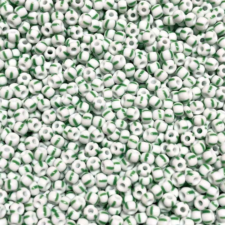 Preciosa Seed Beads 8/0 Rocailles-Round Hole-100 Gr,03850 Green Stripes on Chalkwhite