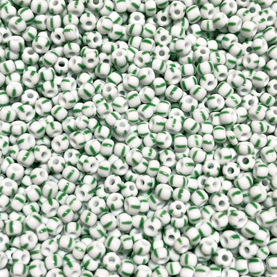 Preciosa  Seed Beads 8/0 Rocailles-Round Hole-100 Gr,03850 Green Stripes on Chalkwhite