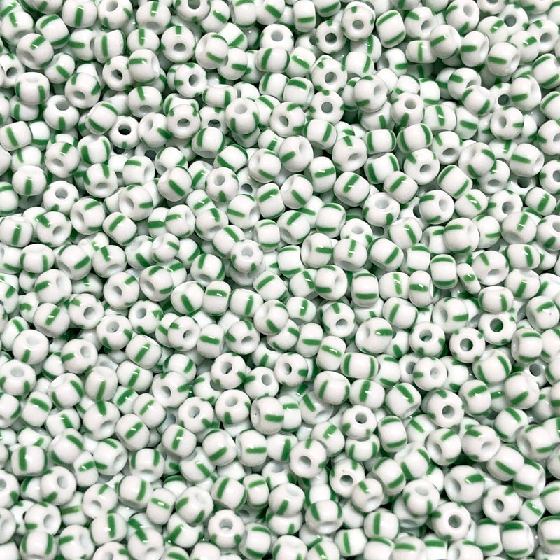 Preciosa  Seed Beads 8/0 Rocailles-Round Hole-100 Gr,03850 Green Stripes on Chalkwhite