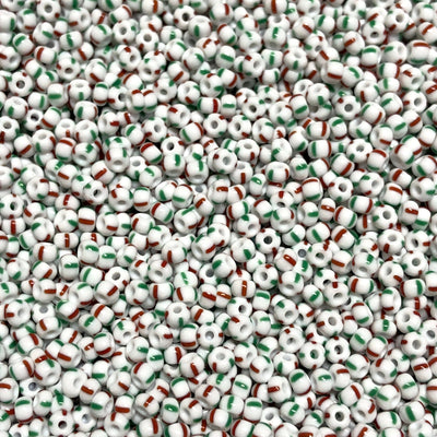Preciosa  Seed Beads 8/0 Rocailles-Round Hole-100 Gr,03950 Red and Green Stripes on Chalkwhite
