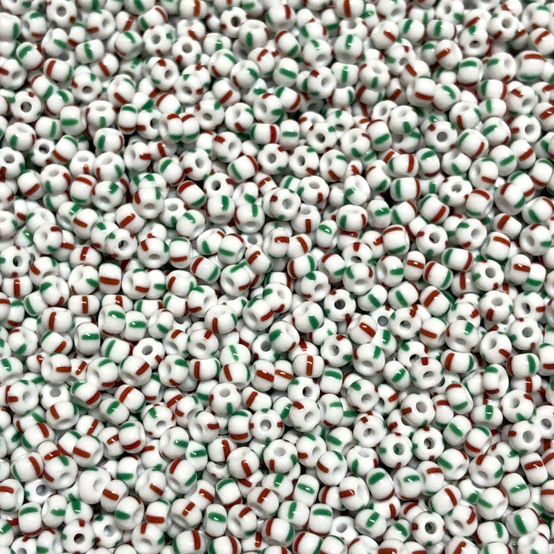 Preciosa  Seed Beads 8/0 Rocailles-Round Hole-100 Gr,03950 Red and Green Stripes on Chalkwhite