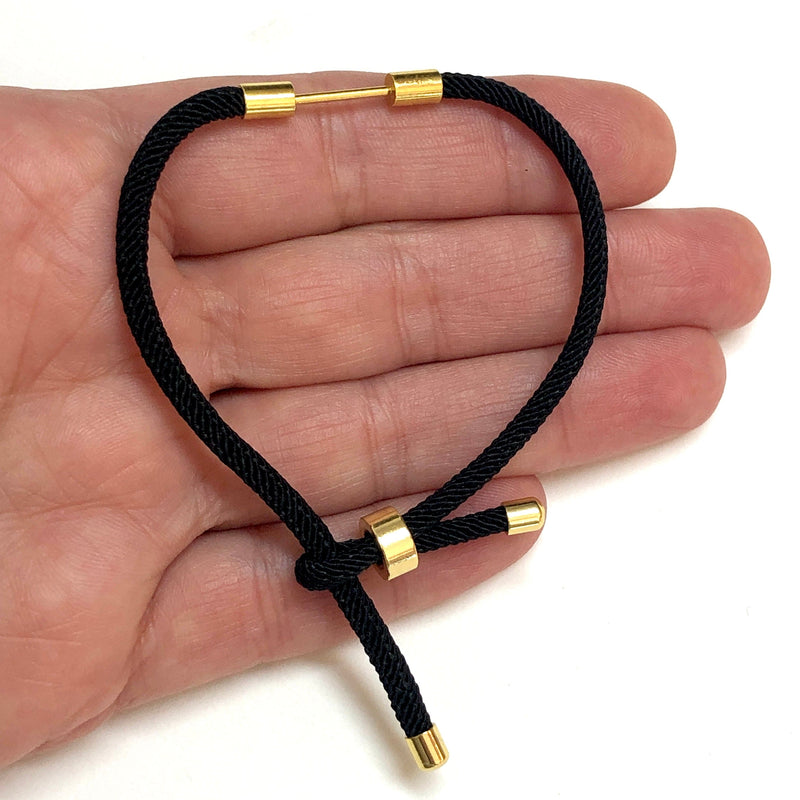 24Kt Gold Plated Black Cord Bracelet Blank With Screw Clasp
