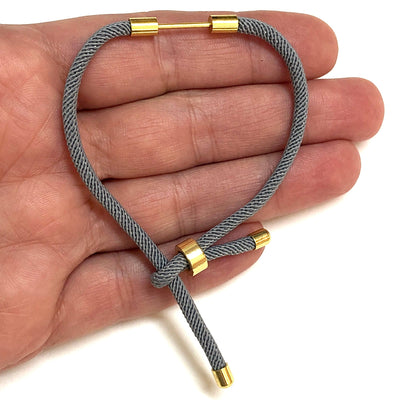 24Kt Gold Plated Grey Cord Bracelet Blank With Screw Clasp