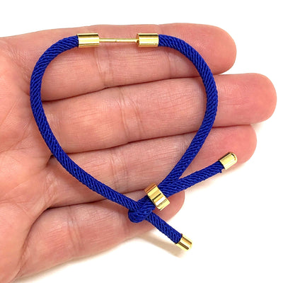 Ébauches de bracelet de curseur de corde réglable, ébauches de bracelet réglable bleu royal et argent,