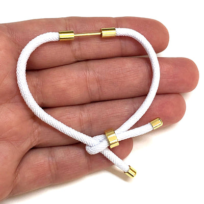 24Kt Gold Plated White Cord Bracelet Blank With Screw Clasp