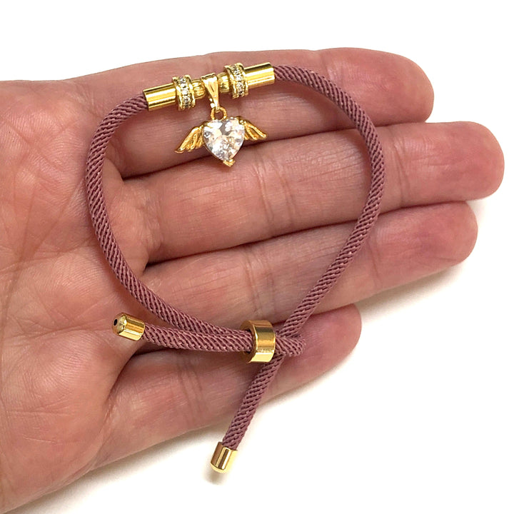 24Kt Gold Plated Rose Cord Bracelet Blank With Screw Clasp