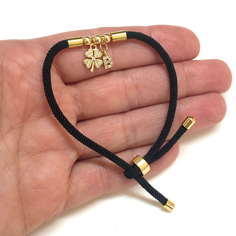 24Kt Gold Plated Black Cord Bracelet Blank With Screw Clasp