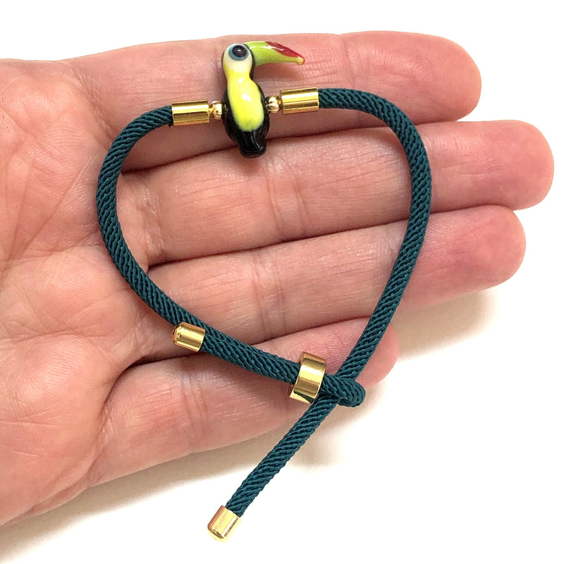 24Kt Gold Plated Teal Green Cord Bracelet Blank With Screw Clasp
