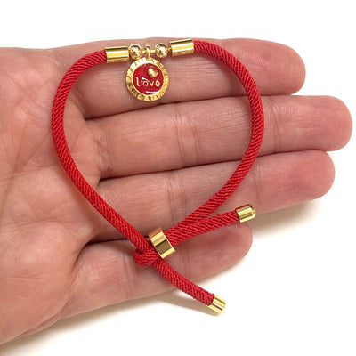 24Kt Gold Plated Red Cord Bracelet Blank With Screw Clasp