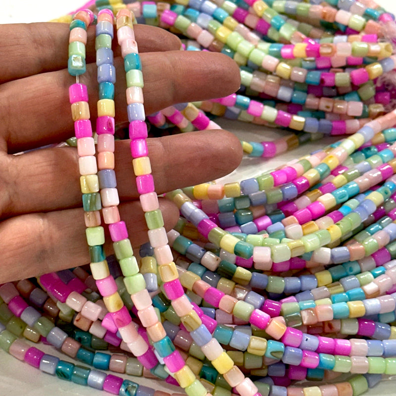 Mother Of Pearl Cylinder Beads, Pastel Colored Cylinder, 77 Beads Strand