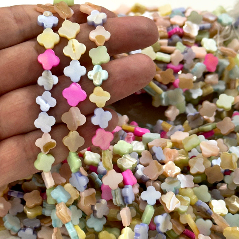 Mother Of Pearl Clover Beads, Pastel Colored Clover, 45 Beads Strand