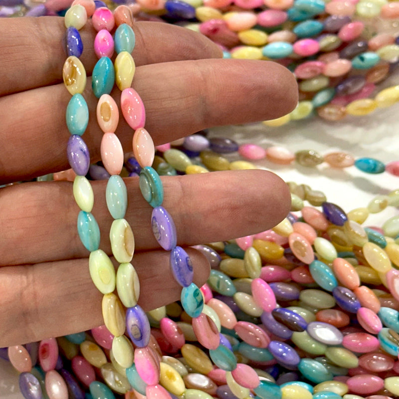 Mother Of Pearl Rice Beads, Pastel Colored Rice, 43 Beads Strand
