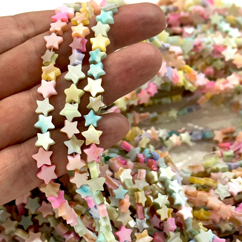 Mother Of Pearl 6mm Star Beads, Pastel Colored Star, 68 Beads Strand