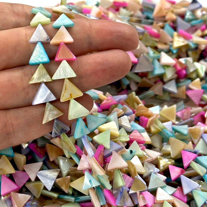 Mother Of Pearl Triangle Beads, Pastel Colored Triangle, 45 Beads Strand