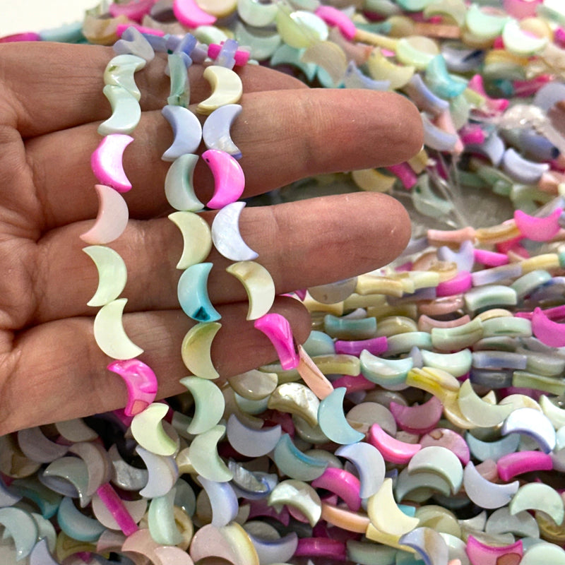 Mother Of Pearl Crescent Beads, Pastel Colored Crescent, 40 Beads Strand