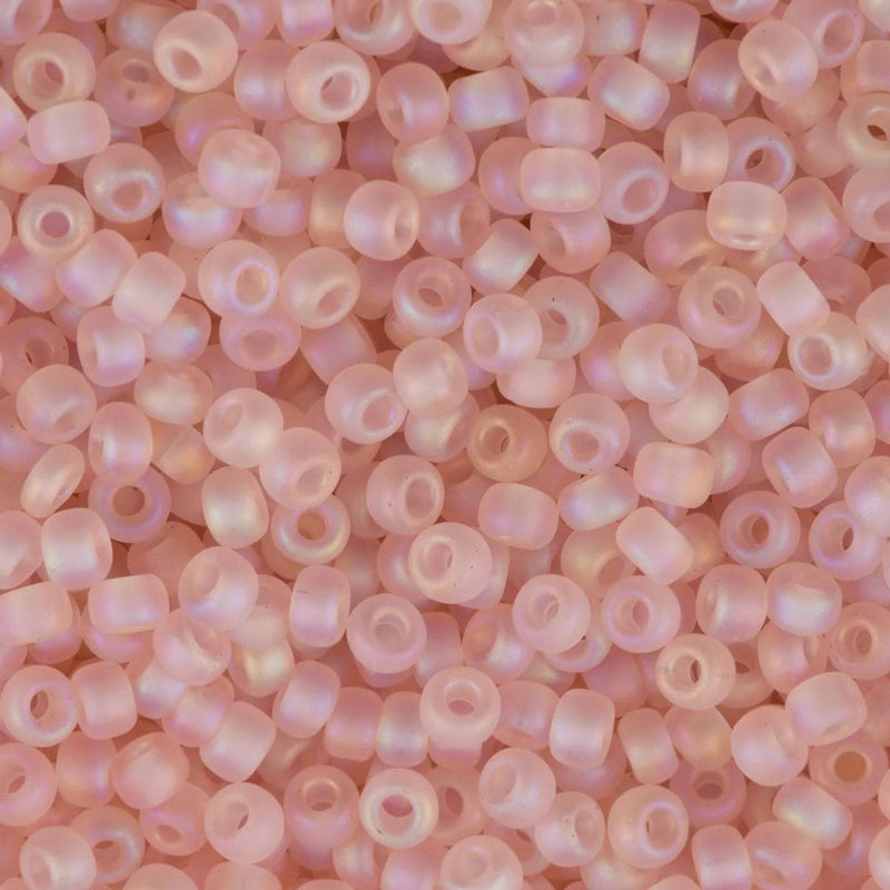 Perles de rocaille Miyuki 6/0 mates transparentes thé rose clair AB, 0155FR
