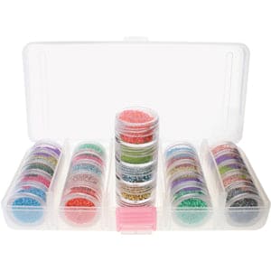 Bead Container, Set Of 25 Bead Storage Stack Jars In A Clear Box