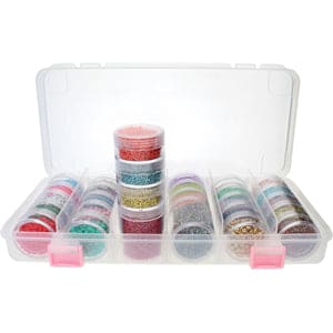 Bead Container, Set Of 28 Bead Storage Stack Jars In A Clear Box