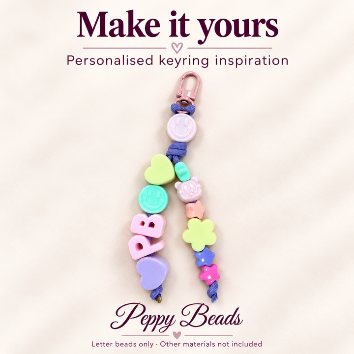 20mm blue acrylic letter beads for keyrings in pastel colors for personalised keyring inspiration with charms.