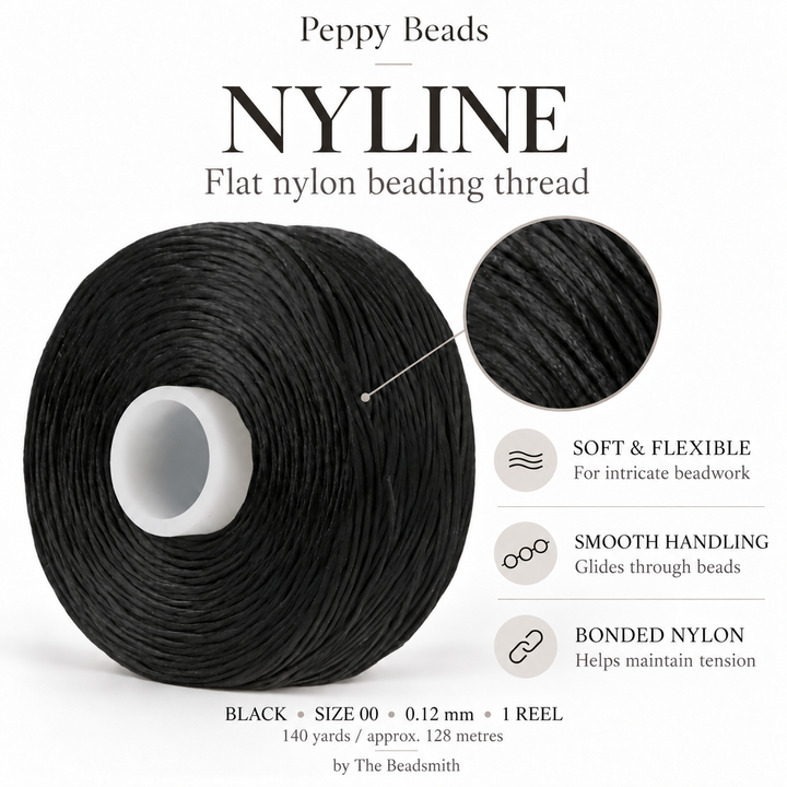 Beadsmith NYLINE Black Nylon Beading Thread – Size 00 0.12mm, 140 Yards / 128m, 1 Reel