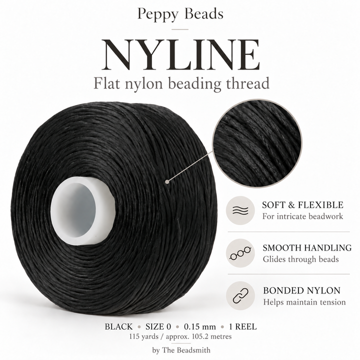 Beadsmith NYLINE Black Nylon Beading Thread – Size 0 0.15mm