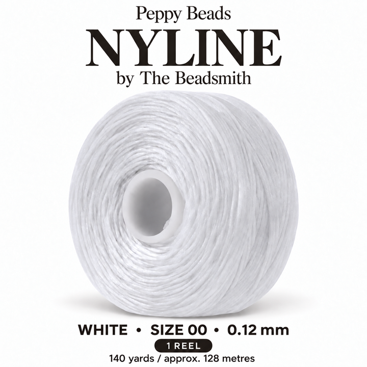 Beadsmith NYLINE White Nylon Beading Thread – Size 00 0.12mm, 140 Yards / 128m, 1 Reel