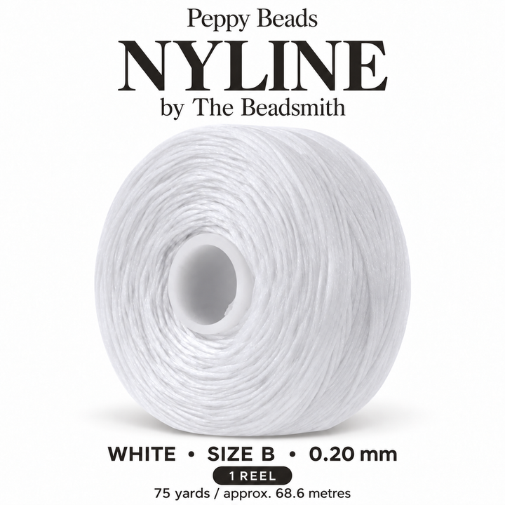 Beadsmith NYLINE White Nylon Beading Thread – Size B 0.20mm, 75 Yards / 68.6m, 1 Reel