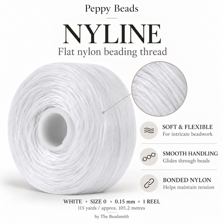 Beadsmith NYLINE White Nylon Beading Thread – Size 0 0.15mm