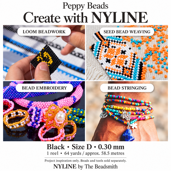 Beadsmith NYLINE Black Nylon Beading Thread – Size D 0.30mm