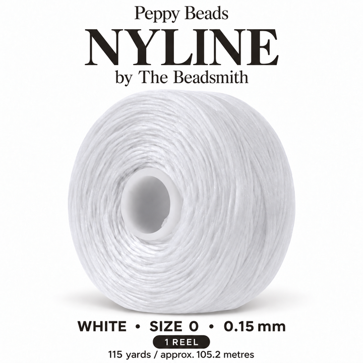Beadsmith NYLINE White Nylon Beading Thread – Size 0 0.15mm, 115 Yards / 105.2m, 1 Reel
