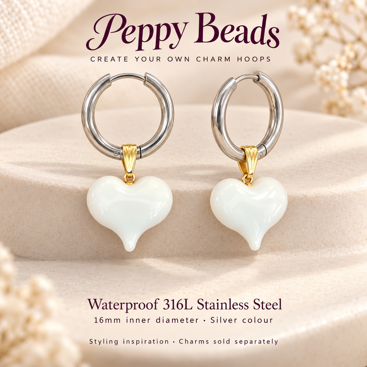 Waterproof 316L Stainless Steel Huggie Hoop Earrings – Silver Colour, 16mm Inner Diameter, 1 Pair
