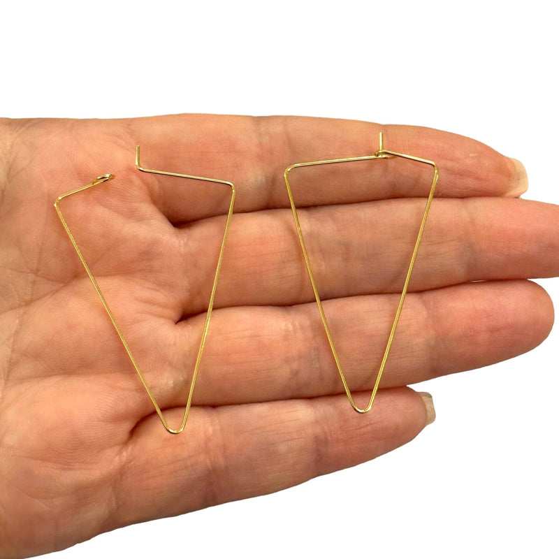 6 Pcs, 24Kt Gold Plated Triangle Earring Hoops, 44x24mm,  Earring Blanks,
