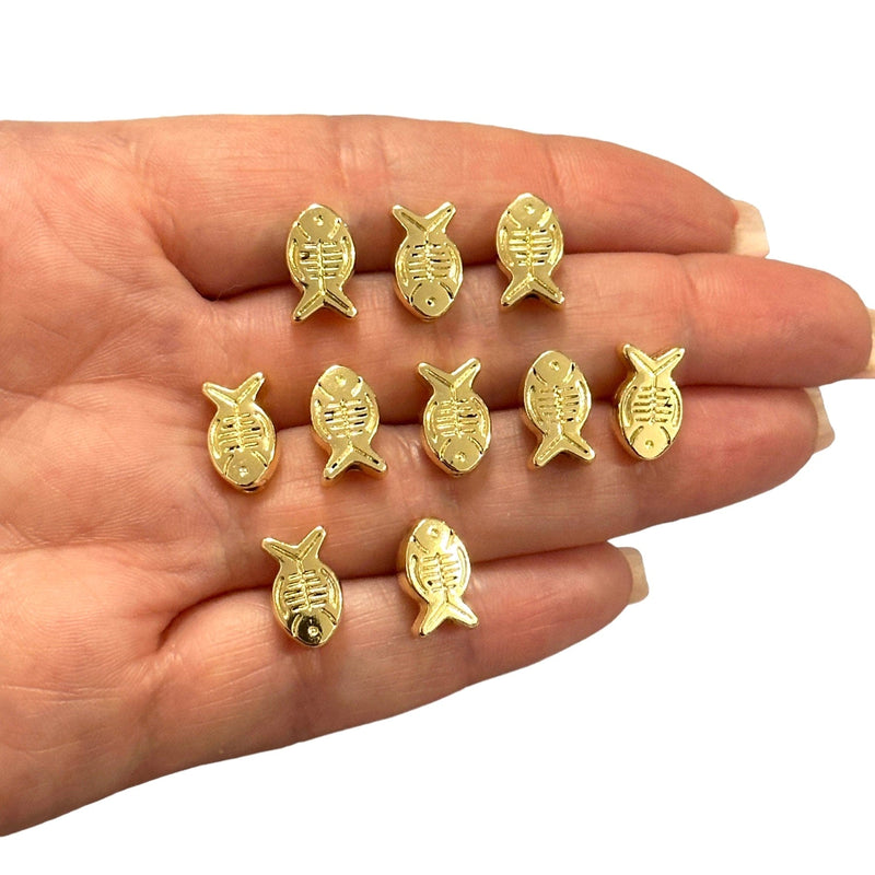 24Kt Gold Plated Fish Spacer Charms, 10 pcs in a pack