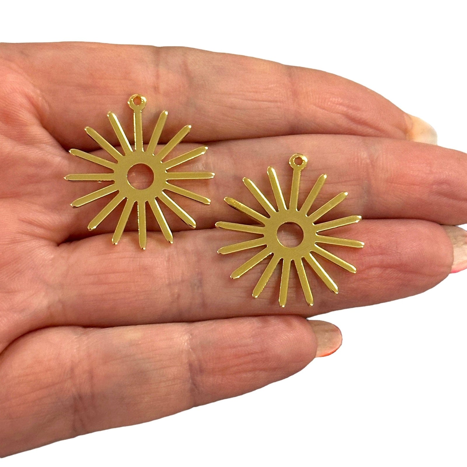 24Kt Gold Plated Brass Geometric Sun Charms, 2 pcs in a pack