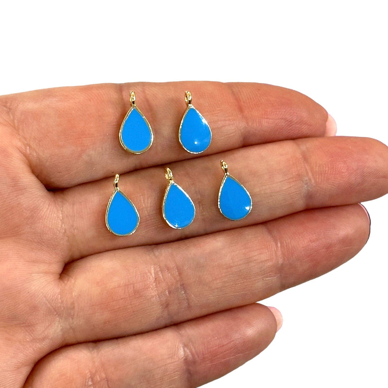 24Kt Gold Plated Blue Enamelled Drop Charms, 5 pcs in a Pack