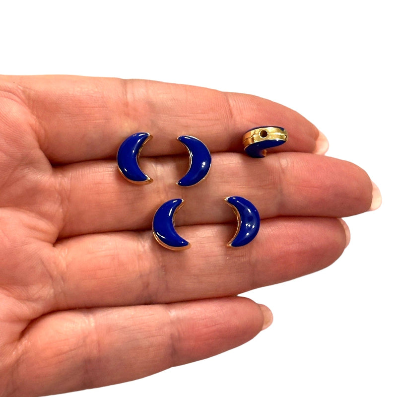 Breloques en forme de croissant émaillé bleu marine double face plaqué or 24 carats, 5 pièces dans un paquet
