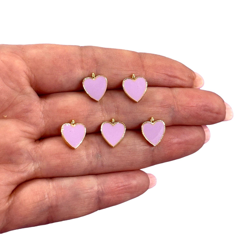 Breloques en forme de cœur émaillé rose plaqué or 24 carats, 5 pièces dans un paquet