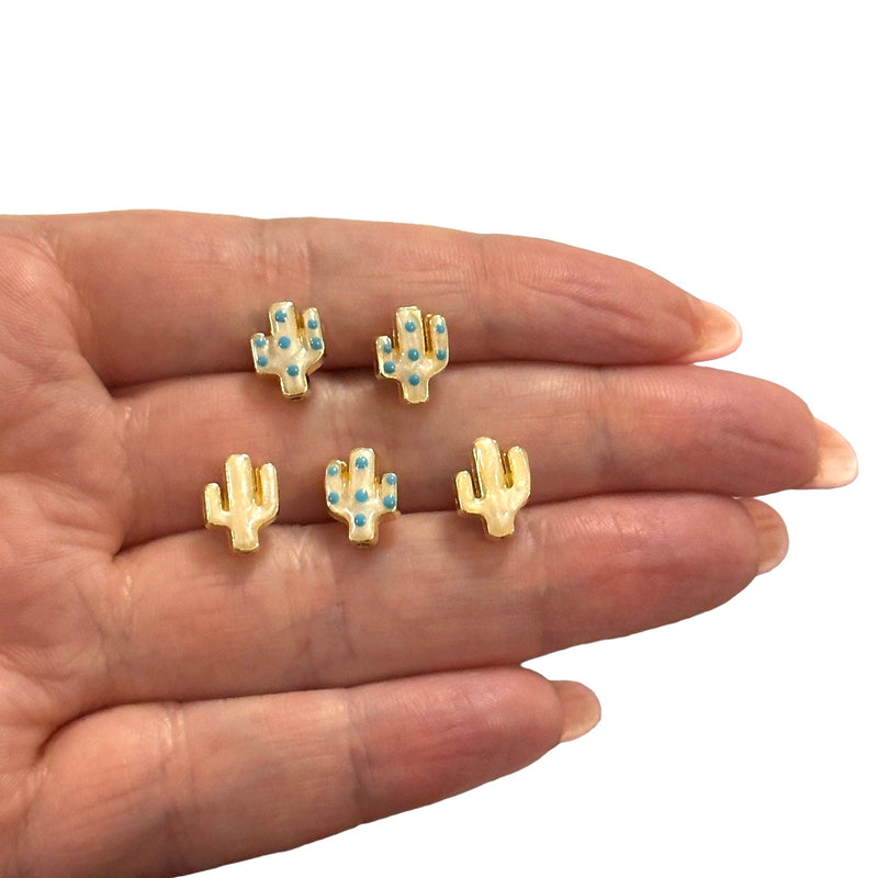 24Kt Gold Plated Double Side Enamelled Cactus Charms, 5 pcs in a pack