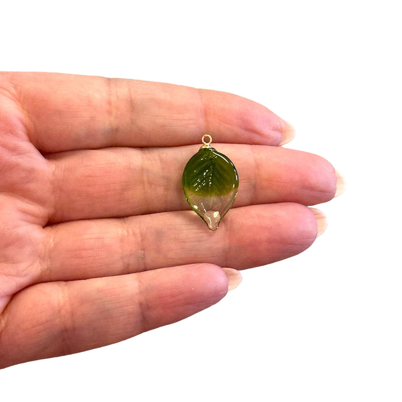 Hand Made Murano Glass Leaf Charm With 24Kt Gold Plated Pin