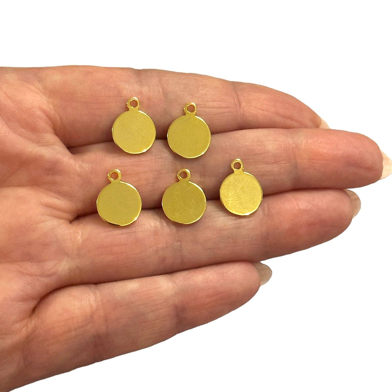 24Kt Gold Plated Round Tag Charms, 5 pcs in a pack