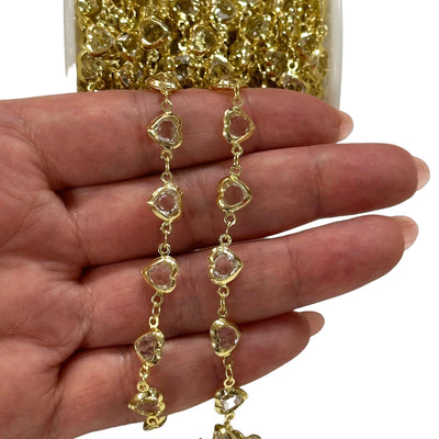 Crystal Heart Rosary Chain, 18Kt Gold Plated Rosary Chain,