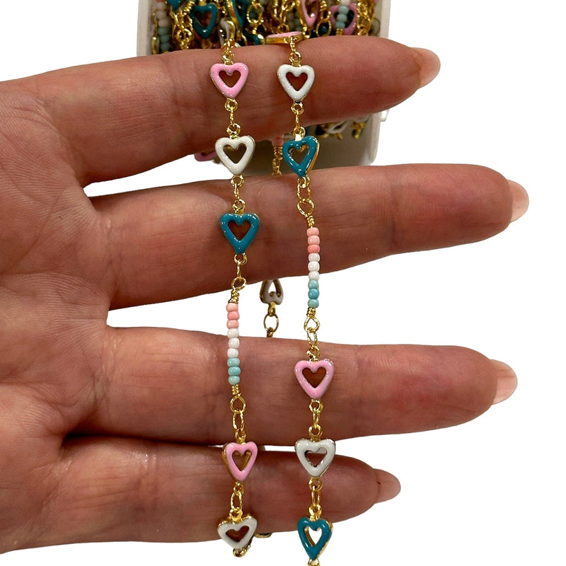 Enamelled Heart Chain, 24Kt Gold Plated Heart Chain,