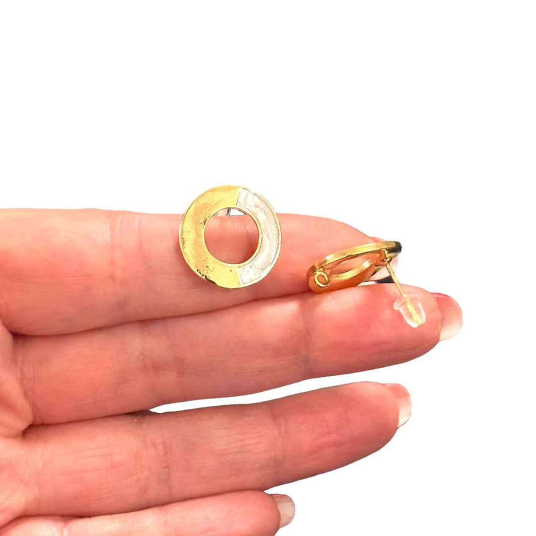 24Kt Gold Plated Ivory Enamelled Brass Stud Earrings, 2 pcs in a pack,
