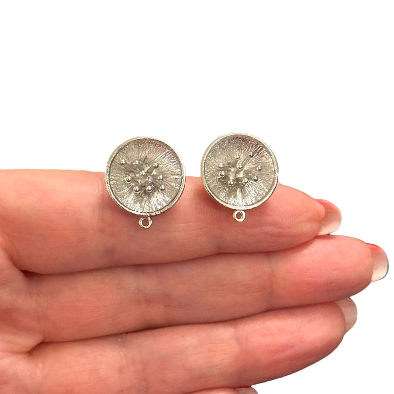 Rhodium Plated Brass Stud Earrings, 2 pcs in a pack,