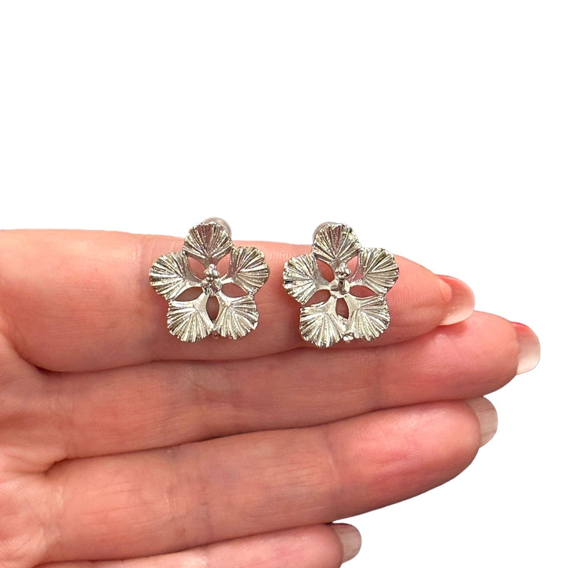 Rhodium Plated Brass Stud Earrings, 2 pcs in a pack,