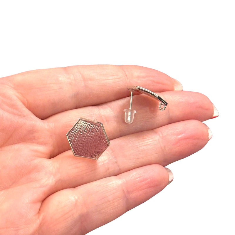 Rhodium Plated Brass Stud Earrings, 2 pcs in a pack,