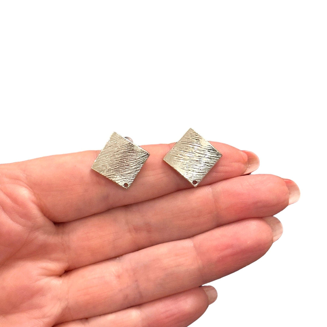 Rhodium Plated Brass Stud Earrings, 2 pcs in a pack,